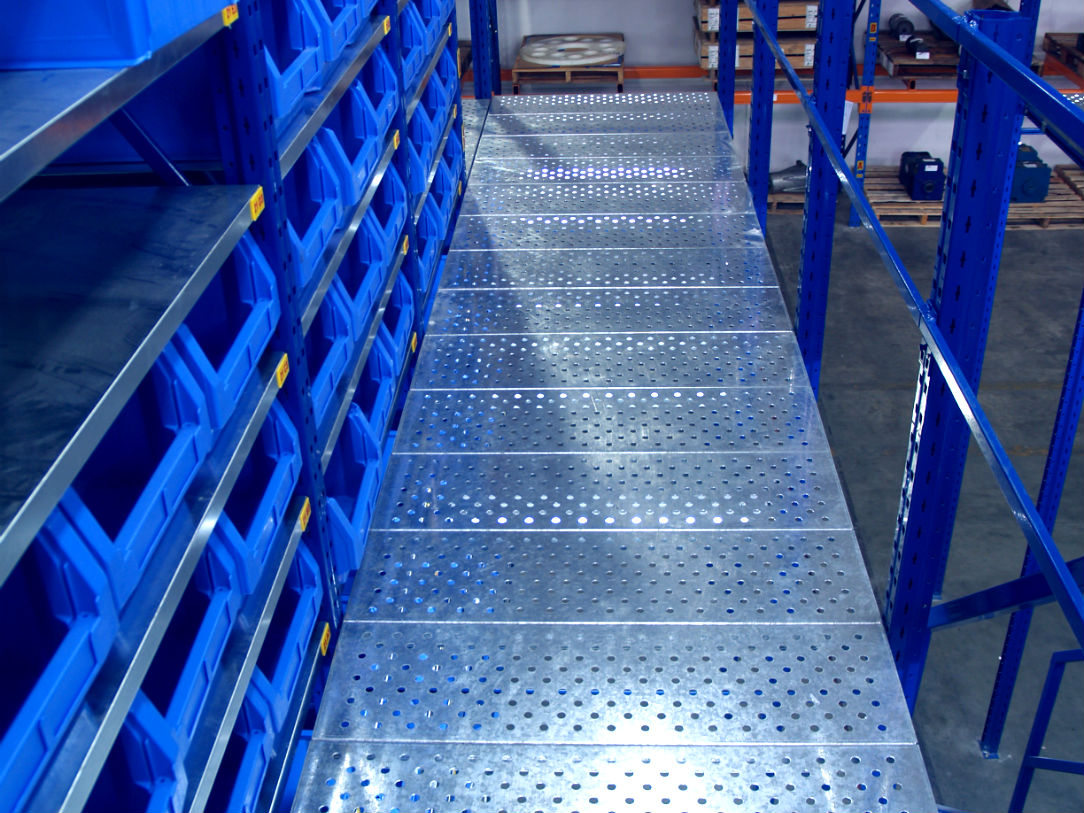 Image of steel perforated steel plank used on Nutech Modular Multi-tier Rack System.